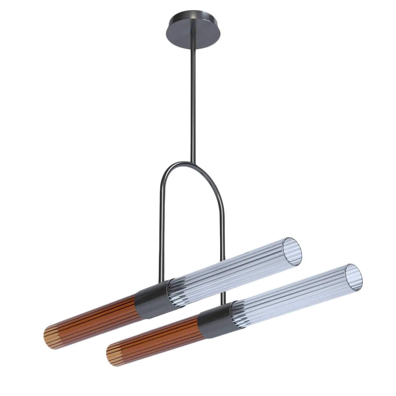 Lampada a sospensione doppia Sb�rlusc in vetro ambrato e ottone gunmetal di Isacco Brioschi