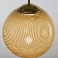 Lampada a Sospensione Gaia in Vetro di Murano Sfera Ambra