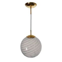 Lampada a Sospensione Gaia in Vetro di Murano Sfera Bianca e Nera #3
