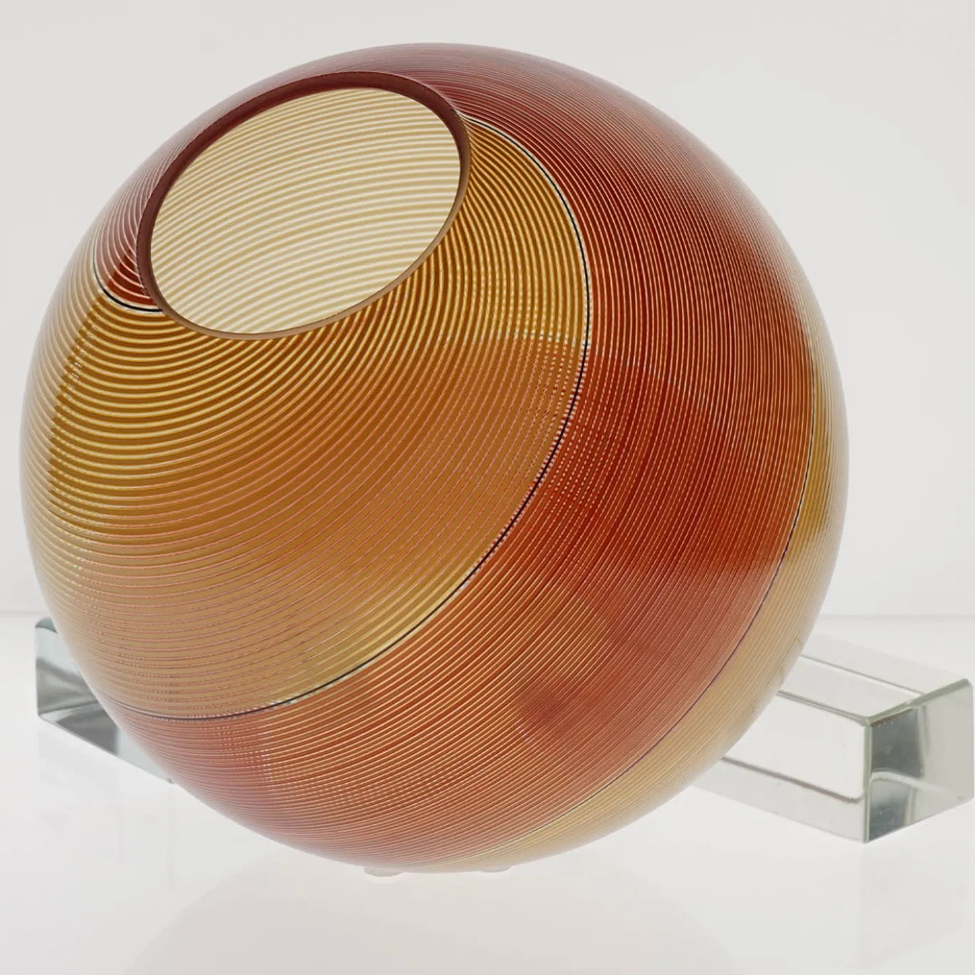 Lampada a Sospensione Gaia in Vetro di Murano Sfera Ambra e Rossa #2