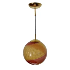 Lampada a Sospensione Gaia in Vetro di Murano Sfera Ambra e Rossa #2