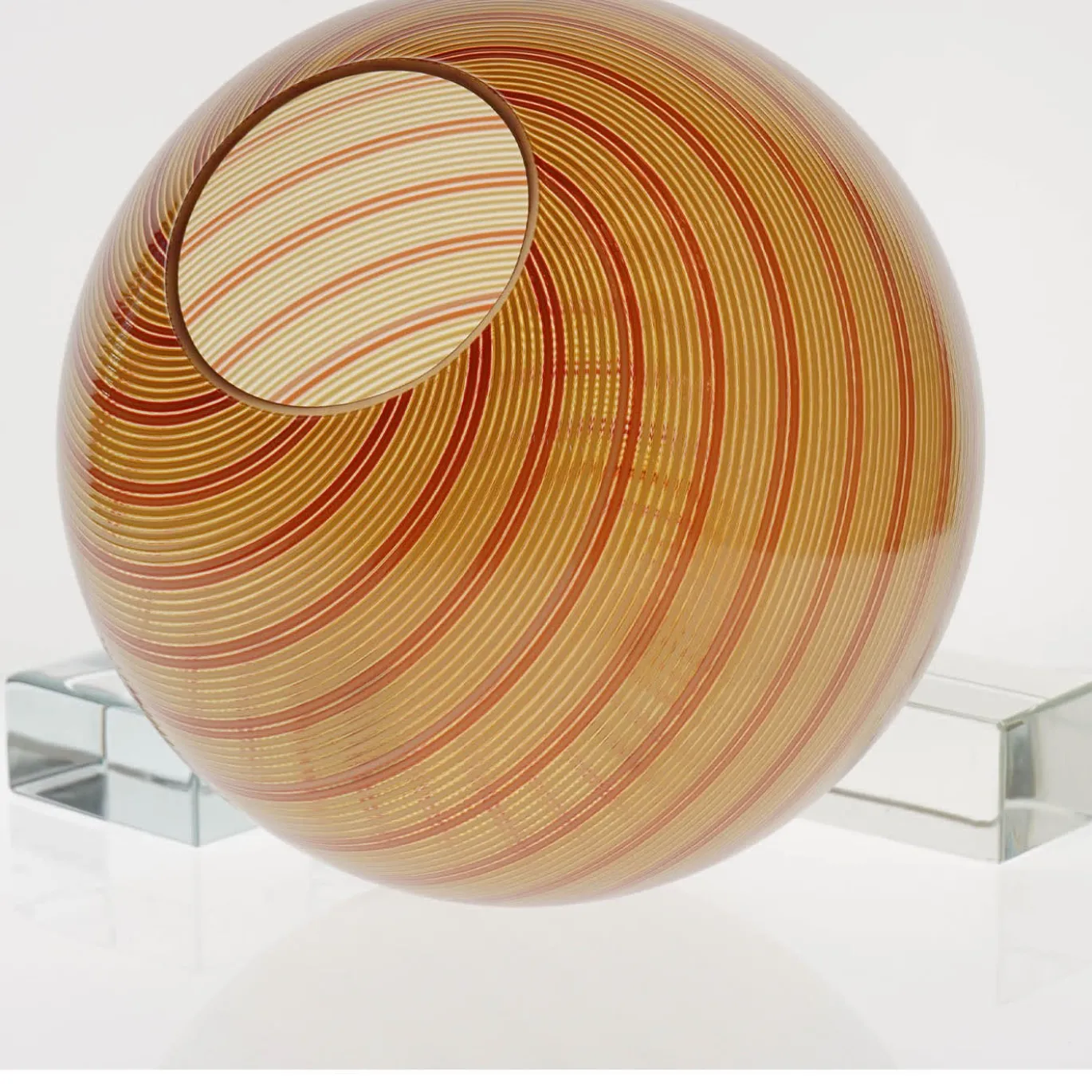 Lampada a Sospensione Gaia in Vetro di Murano Sfera Ambra e Rossa #1