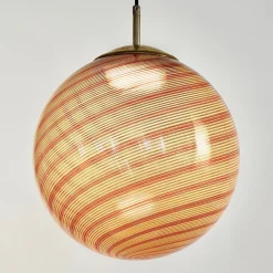Lampada a Sospensione Gaia in Vetro di Murano Sfera Ambra e Rossa #1