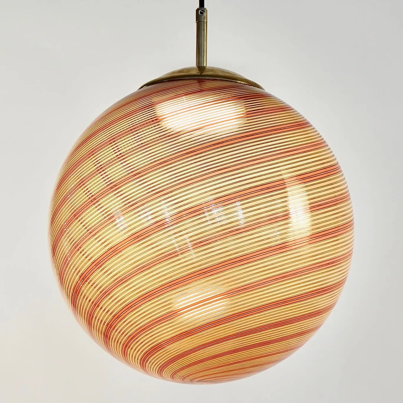 Lampada a Sospensione Gaia in Vetro di Murano Sfera Ambra e Rossa #1