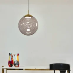 Lampada a Sospensione Gaia in Vetro di Murano Sfera Bianca e Nera #2