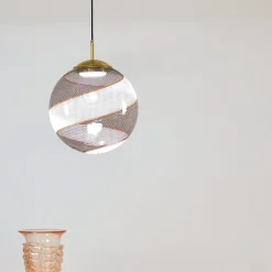 Lampada a Sospensione Gaia in Vetro di Murano Sfera Bianca e Nera #1