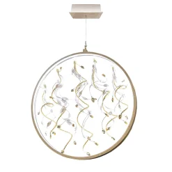 Lampada a sospensione Girò a forma di anello floreale dorato