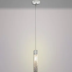 Lampada a sospensione in ottone cromato e cristallo Crystal Tube