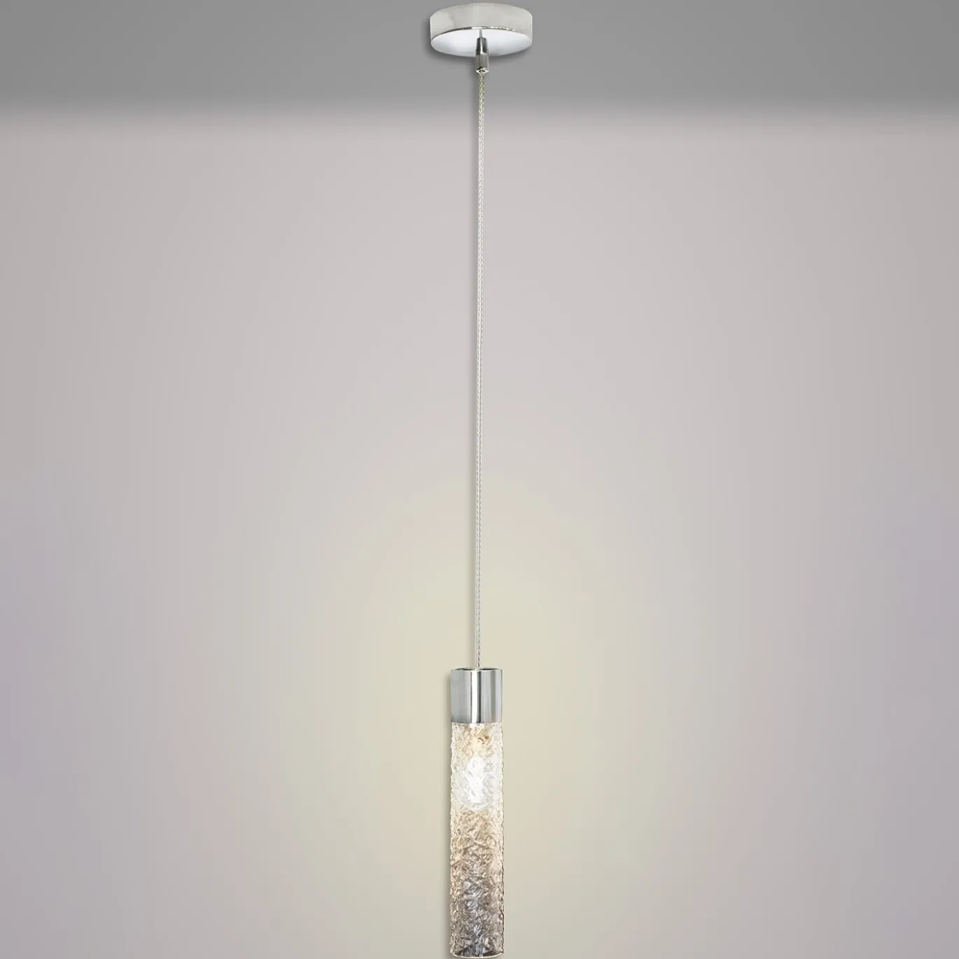 Lampada a sospensione in ottone cromato e cristallo Crystal Tube