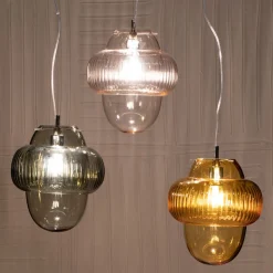 Lampada a sospensione in vetro rosa Oround