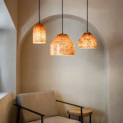 Lampada a sospensione LAAB Medium con Foglie di Ginkgo e Dettagli Neri