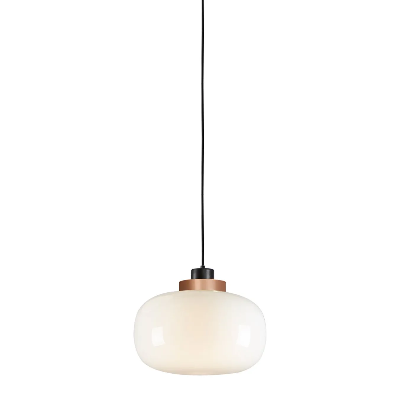 Lampada a sospensione Legier in vetro bianco opale con dettaglio in bronzo