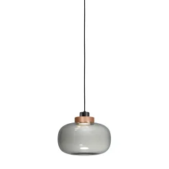 Lampada a sospensione Legier in vetro fumé con dettaglio in bronzo