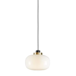 Lampada a sospensione Legier in vetro bianco opale con dettaglio in oro