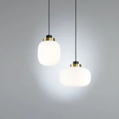 Lampada a sospensione Legier in ottone e bianco