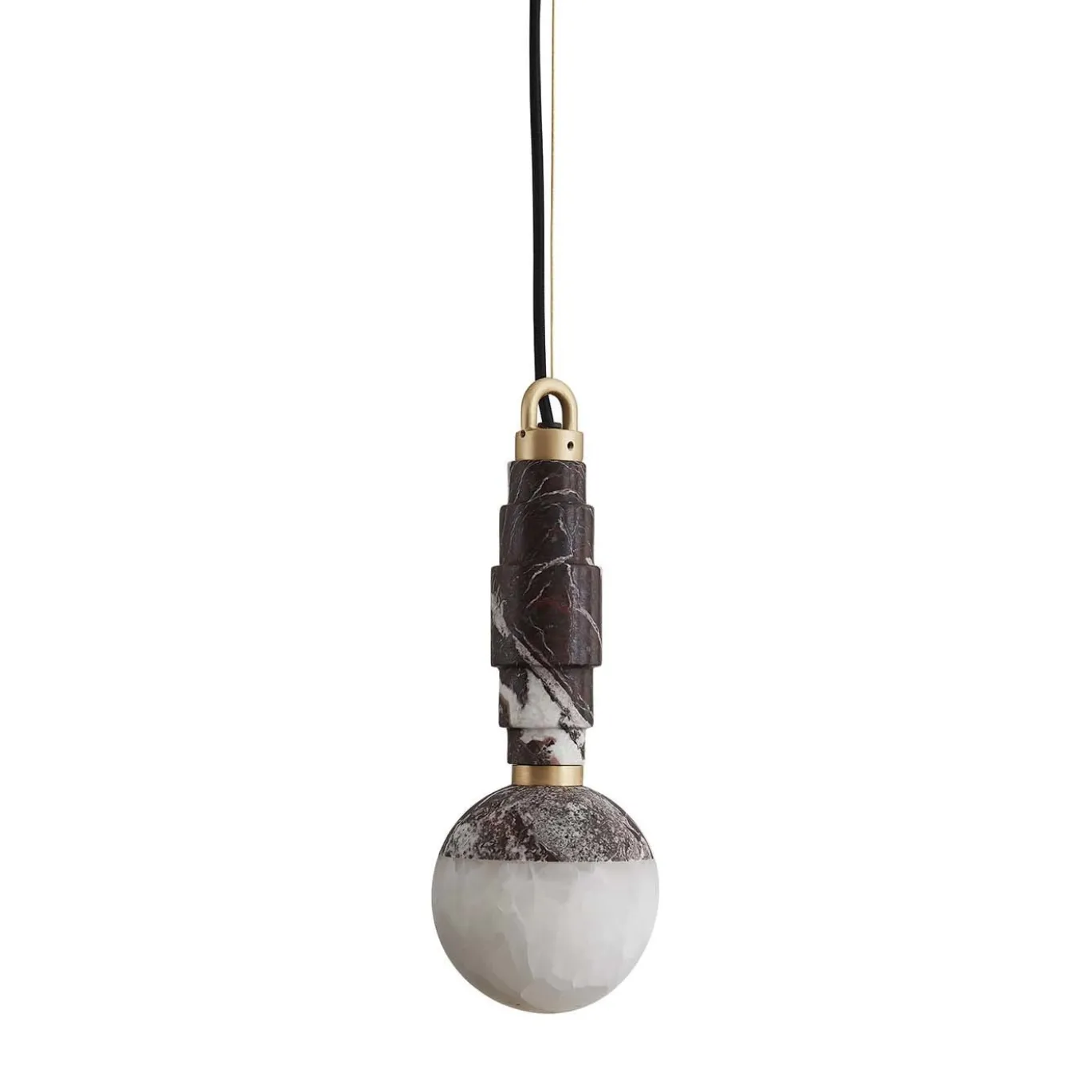 Lampada a Sospensione Lunar in Marmo Rosso Levanto e Onice di Pietro Russo Design