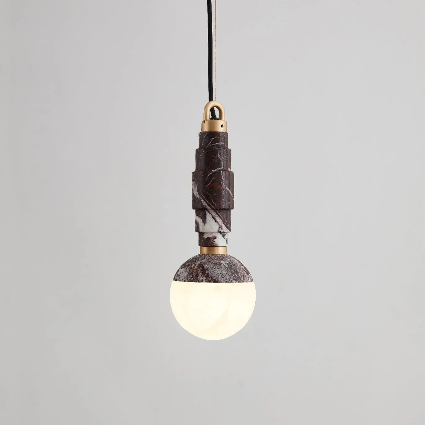 Lampada a Sospensione Lunar in Marmo Rosso Levanto e Onice di Pietro Russo Design