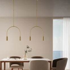 Lampada a sospensione Madame a 2 luci in ottone naturale