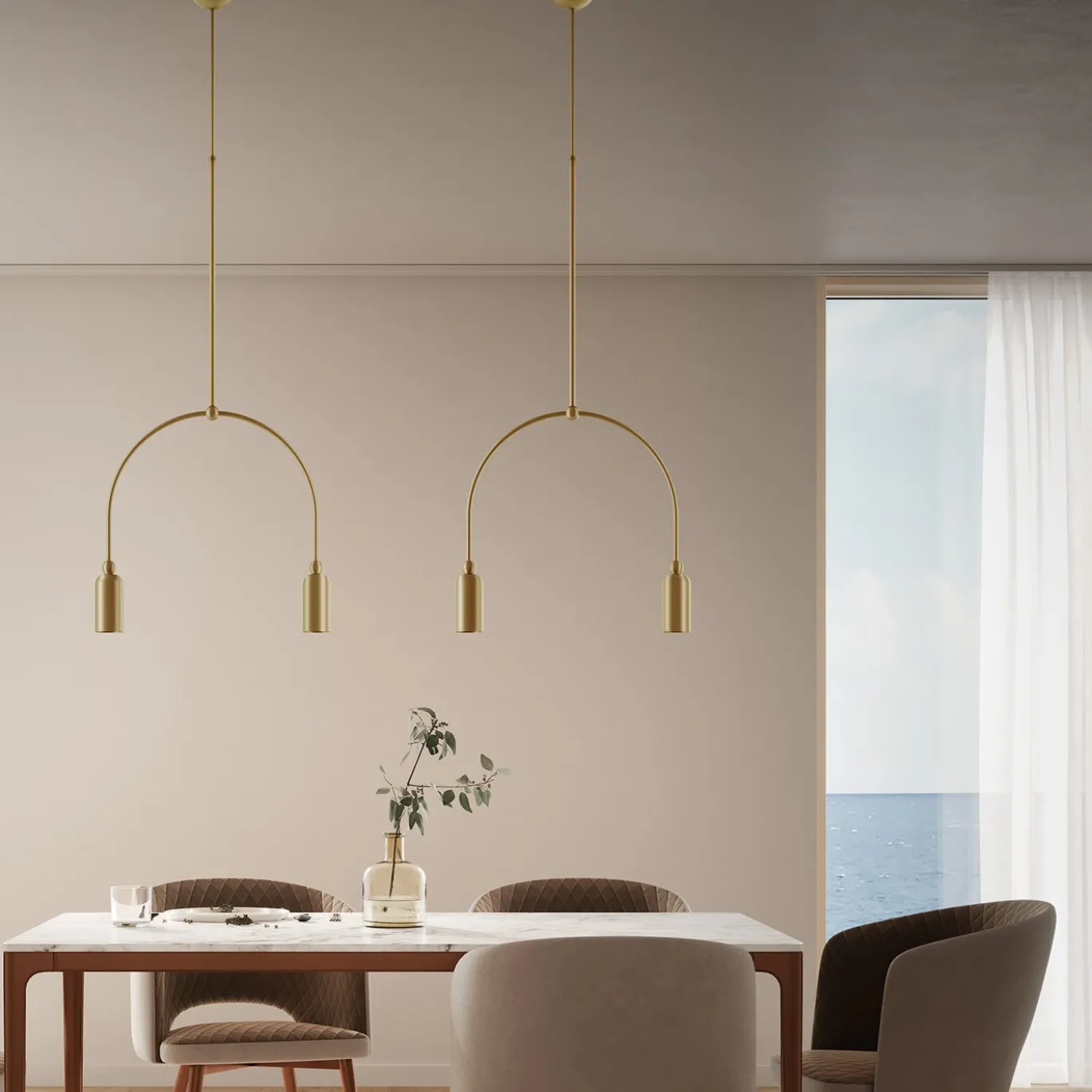 Lampada a sospensione Madame a 2 luci in ottone naturale