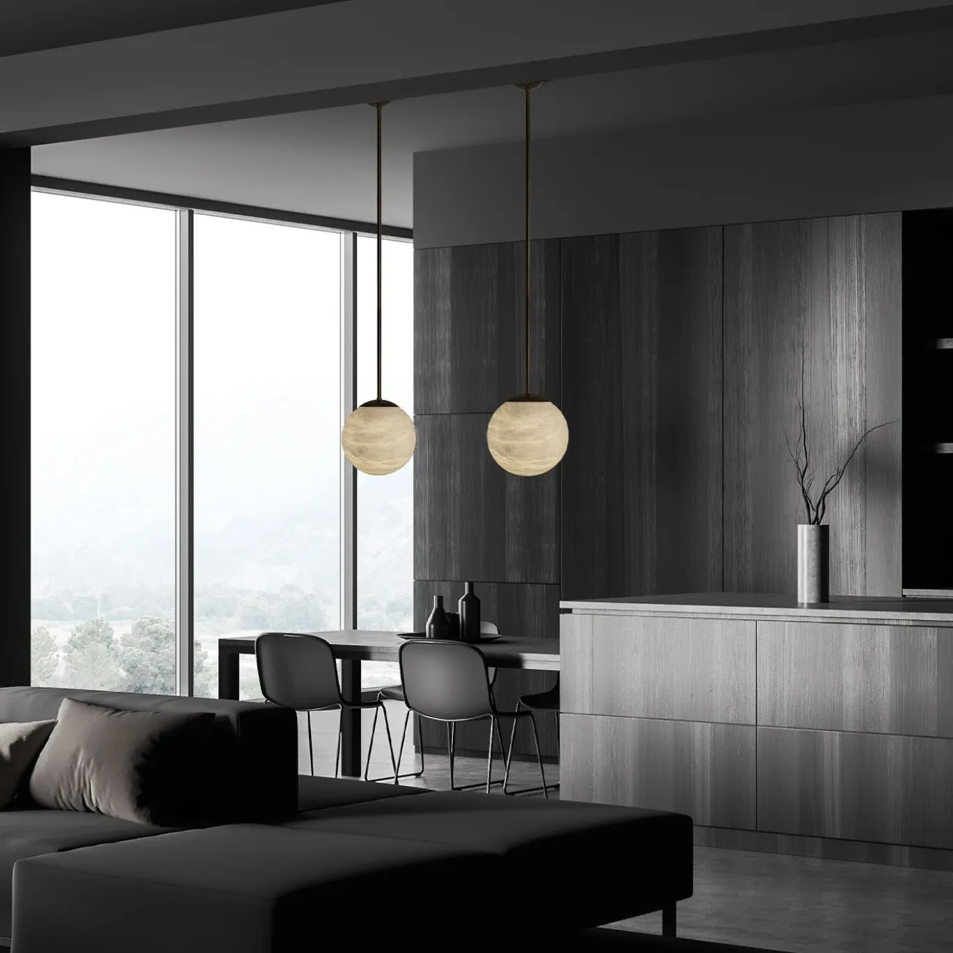 Lampada a sospensione Maxi Alabaster Moon in bronzo