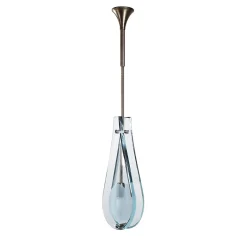 Lampada a Sospensione Memory in Vetro Molato Azzurro Chiaro e Ottone