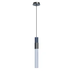Lampada a sospensione mini Sbàrlusc in vetro fumé indaco e ottone Gunmetal di Isacco Brioschi
