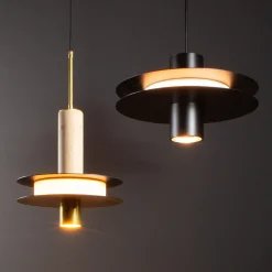 Lampada a sospensione Oriente in ottone e legno