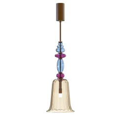 Lampada a sospensione Querini a 1 luce in vetro di Murano color Fumè, rubino e blu chiaro