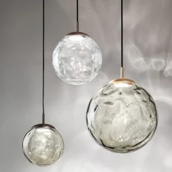 Lampada a sospensione Riflessi grande in vetro fumé e finitura oro opaco