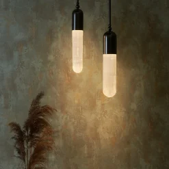 Lampada a sospensione Selene in bronzo e selenite