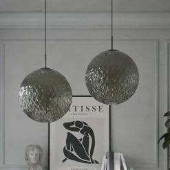 Lampada a sospensione sferica in vetro fumé trasparente Venice Moon