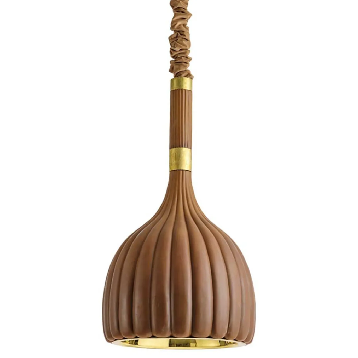 Lampada a sospensione smerlata in ceramica marrone