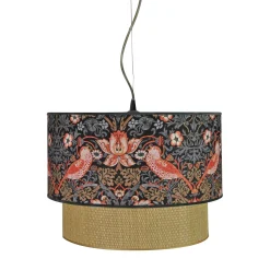 Lampada a sospensione Strawberry Thief con paglia rattan