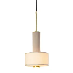 Lampada a sospensione Tessuto Wood in lino avorio e legno