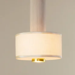 Lampada a sospensione Tessuto Wood in lino avorio e legno