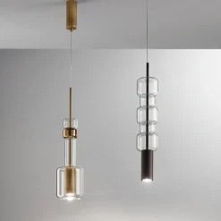 Lampada a sospensione UNO+ in vetro borosilicato effetto bronzo #1
