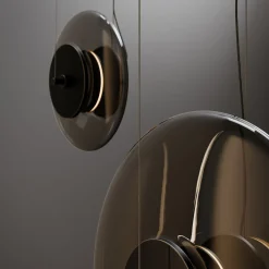 Lampada a sospensione Zen in vetro grigio fumo