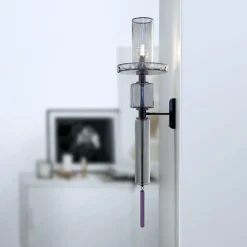 Lampada cilindrica da parete Canaletto a 1 luce in vetro di Murano color grigio e viola