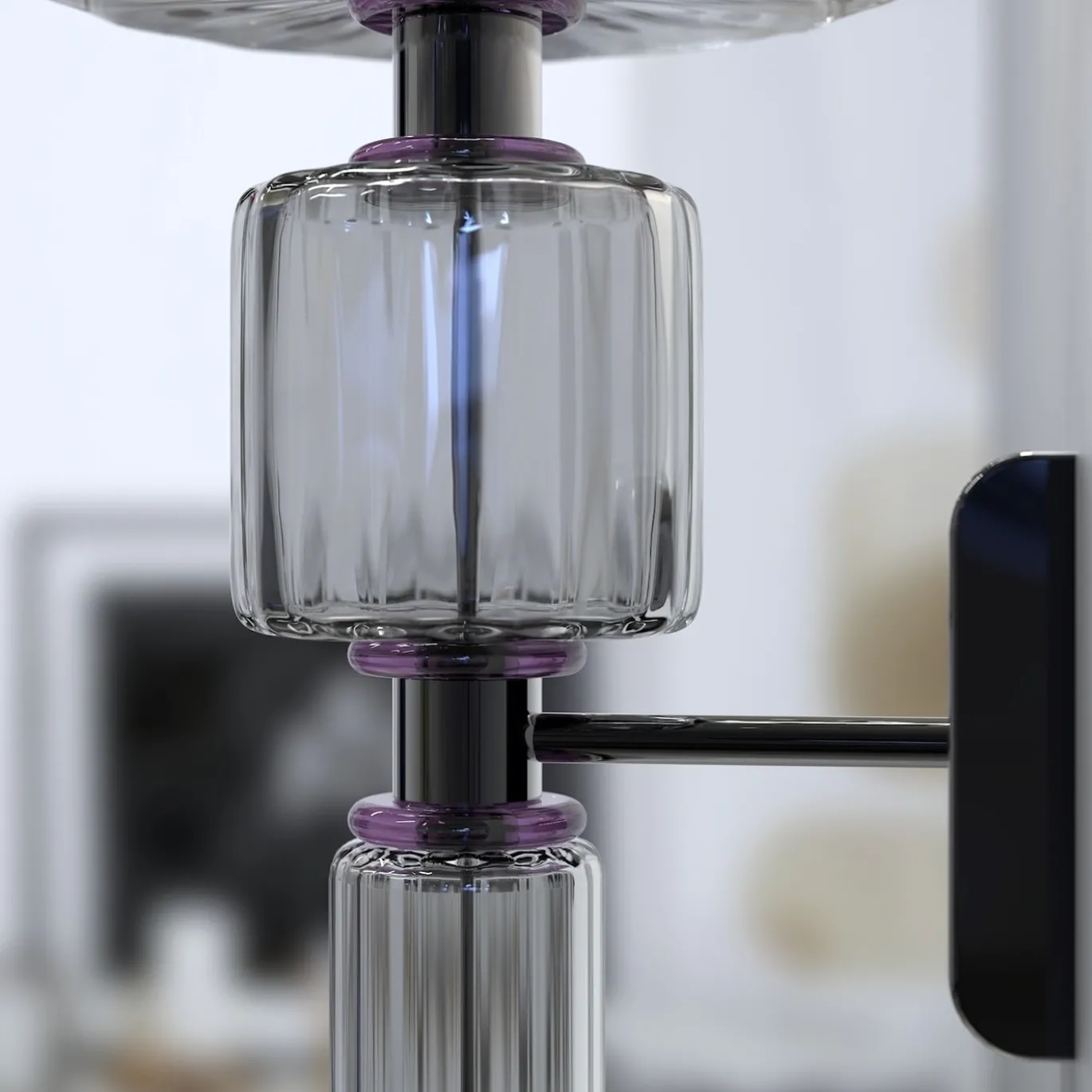 Lampada cilindrica da parete Canaletto a 1 luce in vetro di Murano color grigio e viola