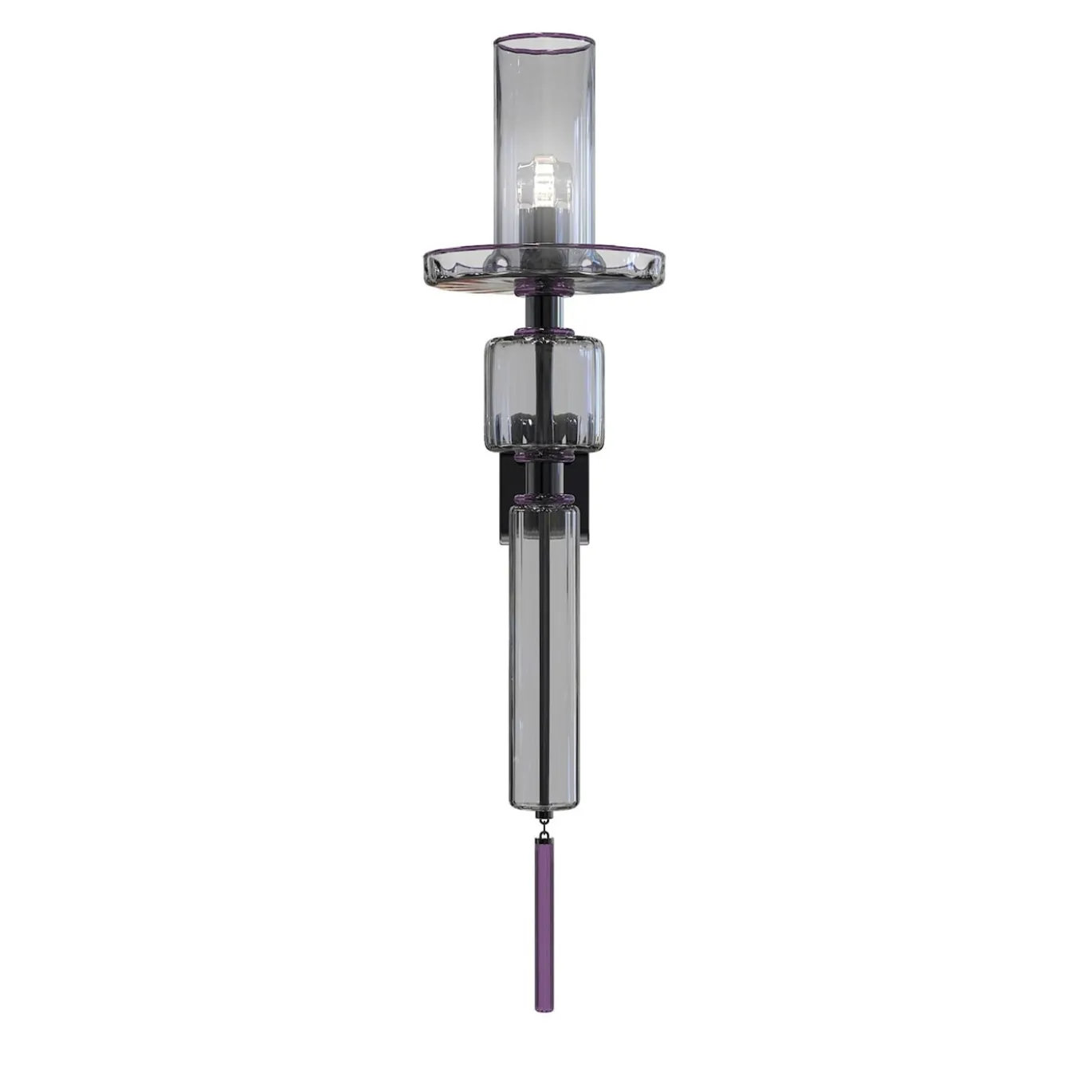 Lampada cilindrica da parete Canaletto a 1 luce in vetro di Murano color grigio e viola