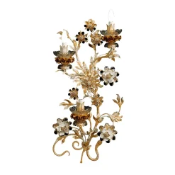 299 Lampada da parete a 3 luci in stile floreale beige e oro