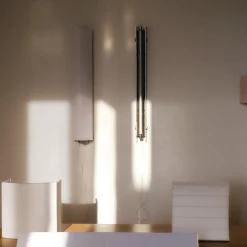 Lampada da parete grande Capanni in lino bianco e acciaio