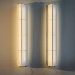 Lampada da parete grande Capanni in lino bianco e acciaio