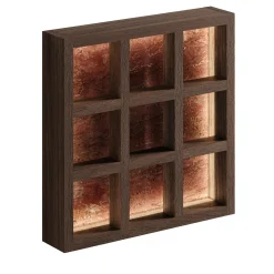 Lampada da parete Grille in rovere wengé e travertino rosso