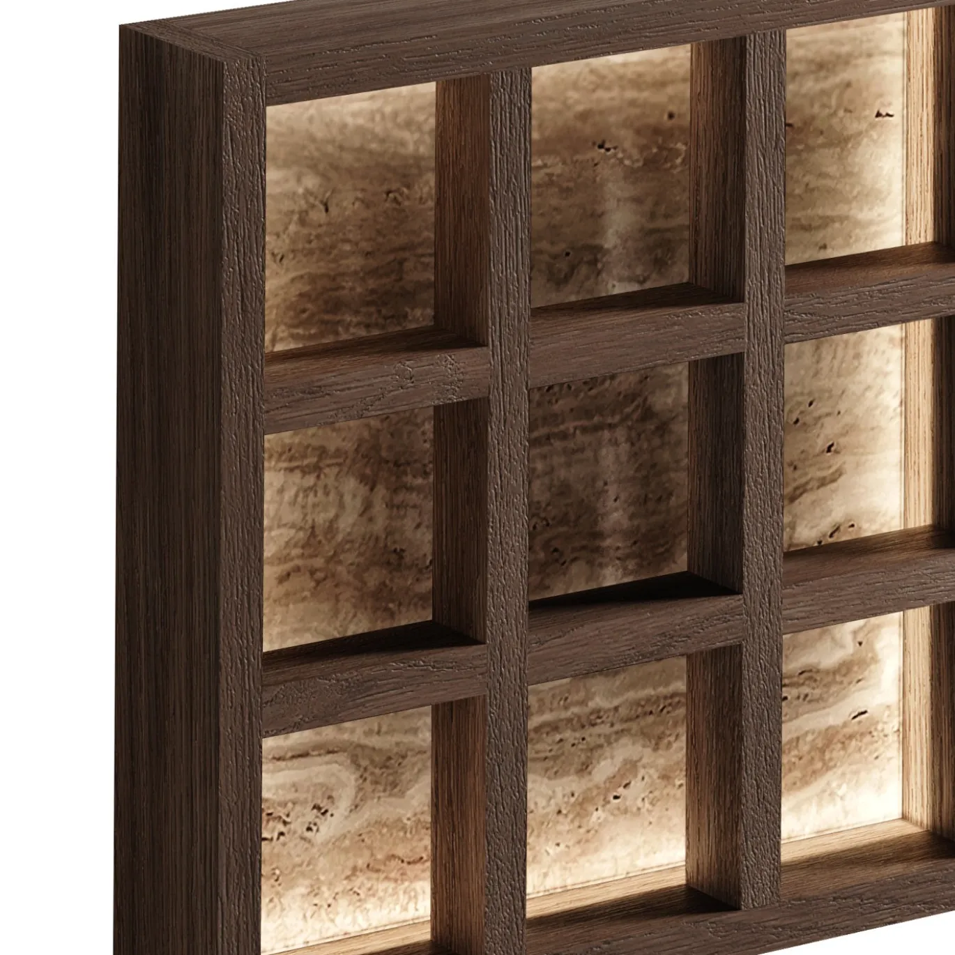 Lampada da parete Grille in rovere wengé e travertino