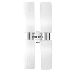 Lampada da parete in vetro bianco e cromo