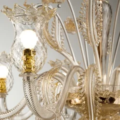 Lampada Da Parete In Vetro Trasparente Con Dettagli Dorati