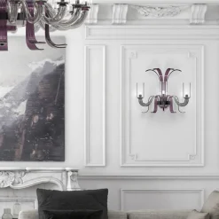 Lampada da parete Leonardo a 3 luci in vetro di Murano color grigio e viola