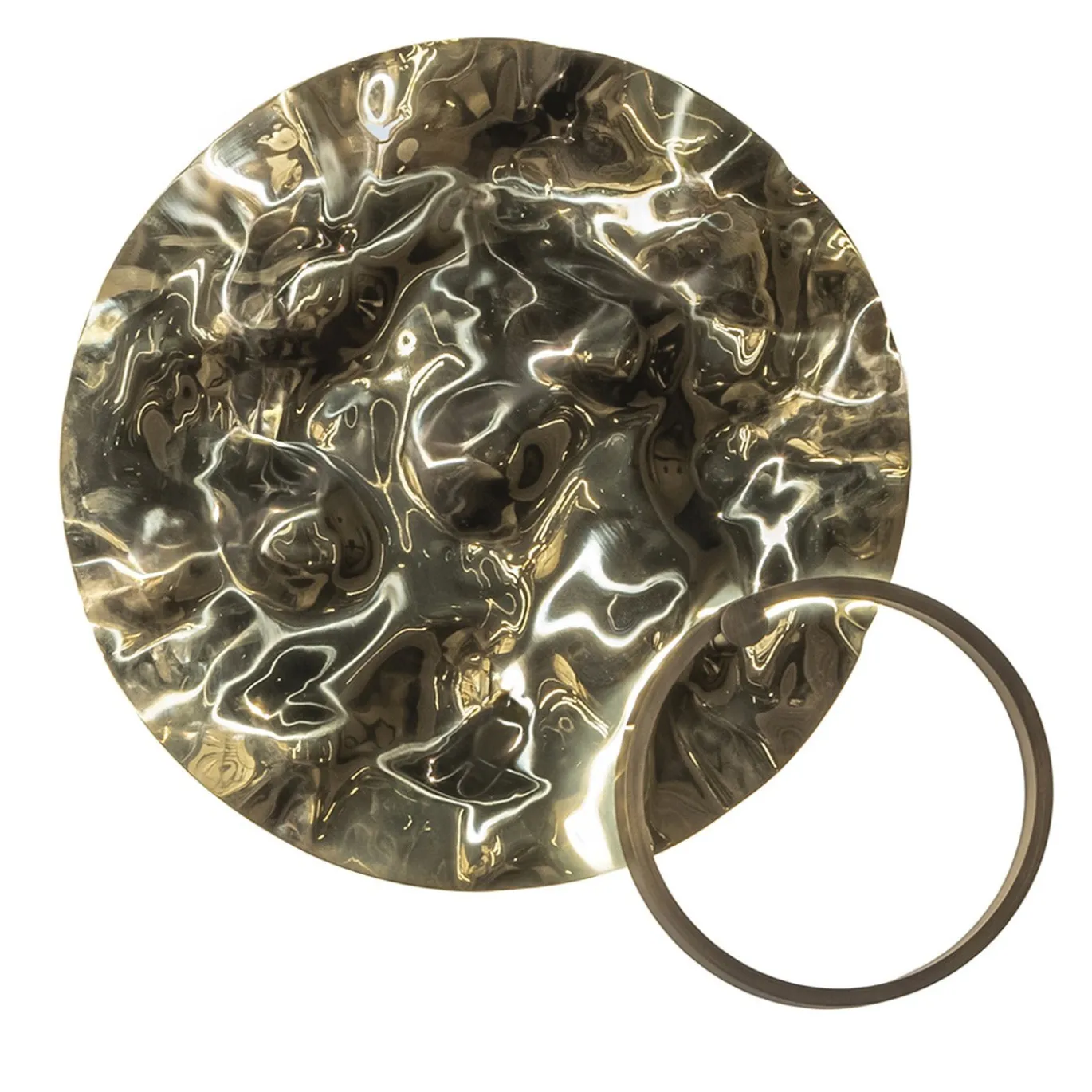 Lampada da parete Ondine rotonda in ottone naturale lucido