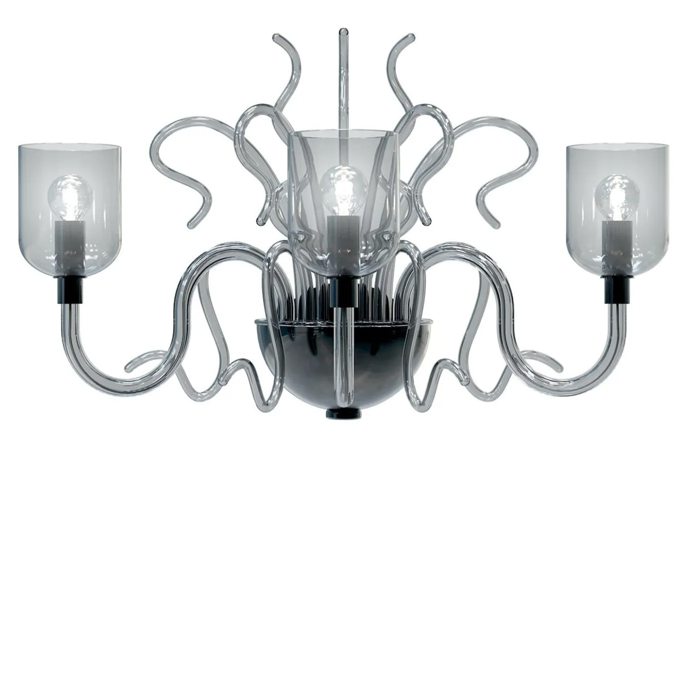 Lampada da parete Raffaello a 3 luci in vetro di Murano color grigio